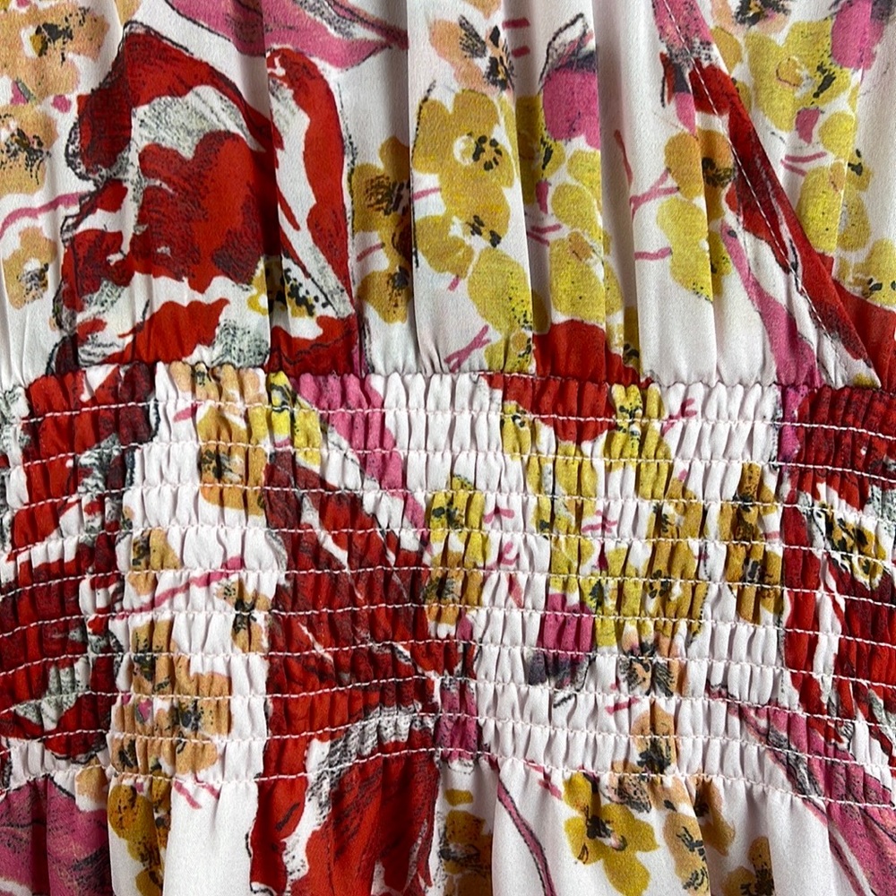 Parker Silk Dress Floral Long Sleeve Mini Size Medium Red Flowy Spring Summer - Picture 4 of 12
